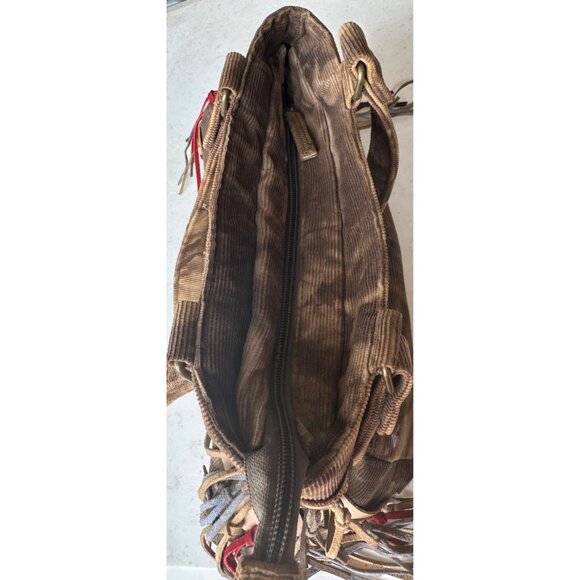 For Nine Dark Brown Corduroy Shih Tzu Dog Theme Shoulder Bag w/Leather Tassels - Picture 10 of 13